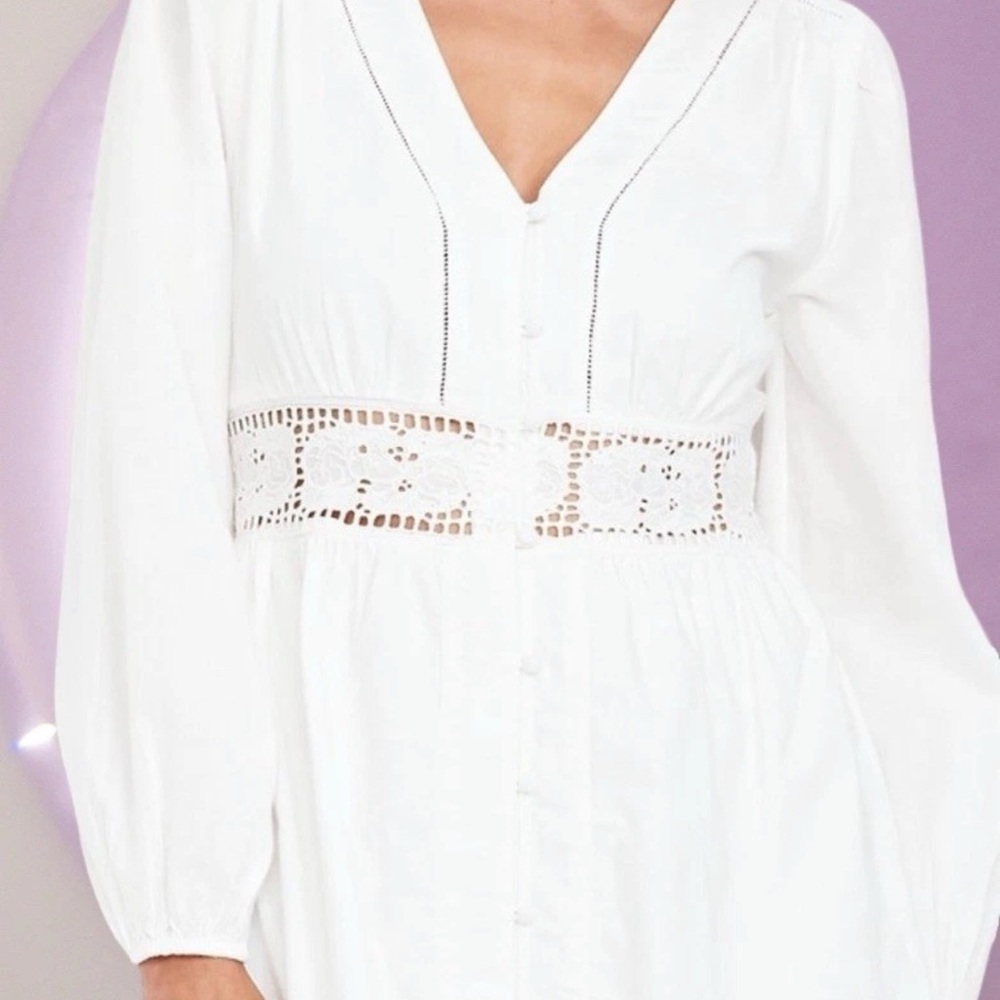 NWTS💓GAP OLD NAVY XL 💓CRISP WHITE COTTON TWILL CUT OUT LACE WAIST AND HEM DRESS - Picture 9 of 16